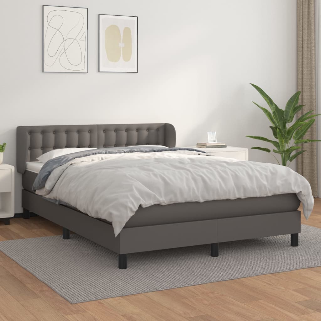 vidaxl Boxspring met matras kunstleer grijs 140x190 cm