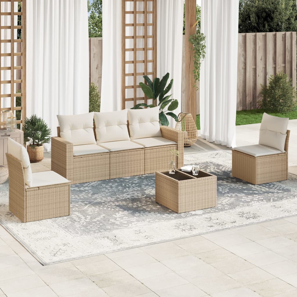 VidaXL 6-delige Loungeset met kussens poly rattan beige