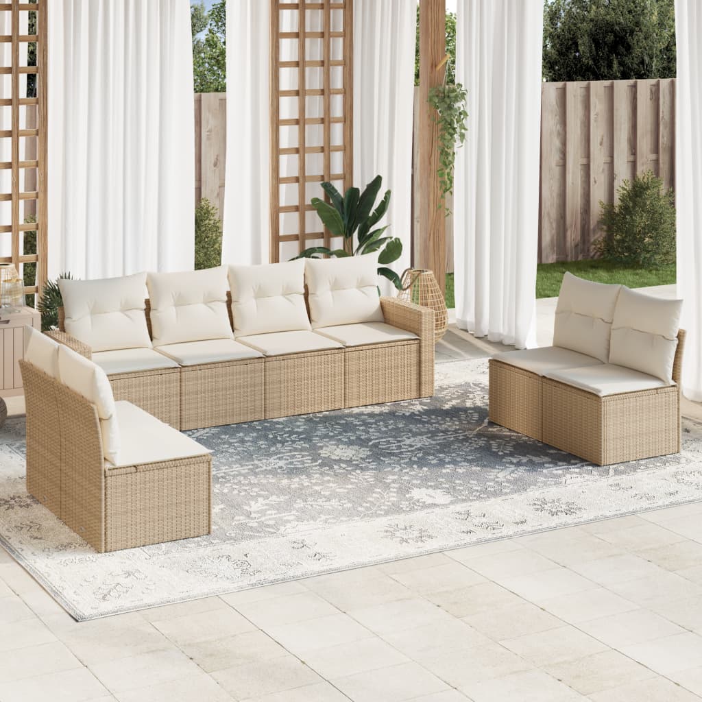 VidaXL 8-delige Loungeset met kussens poly rattan beige