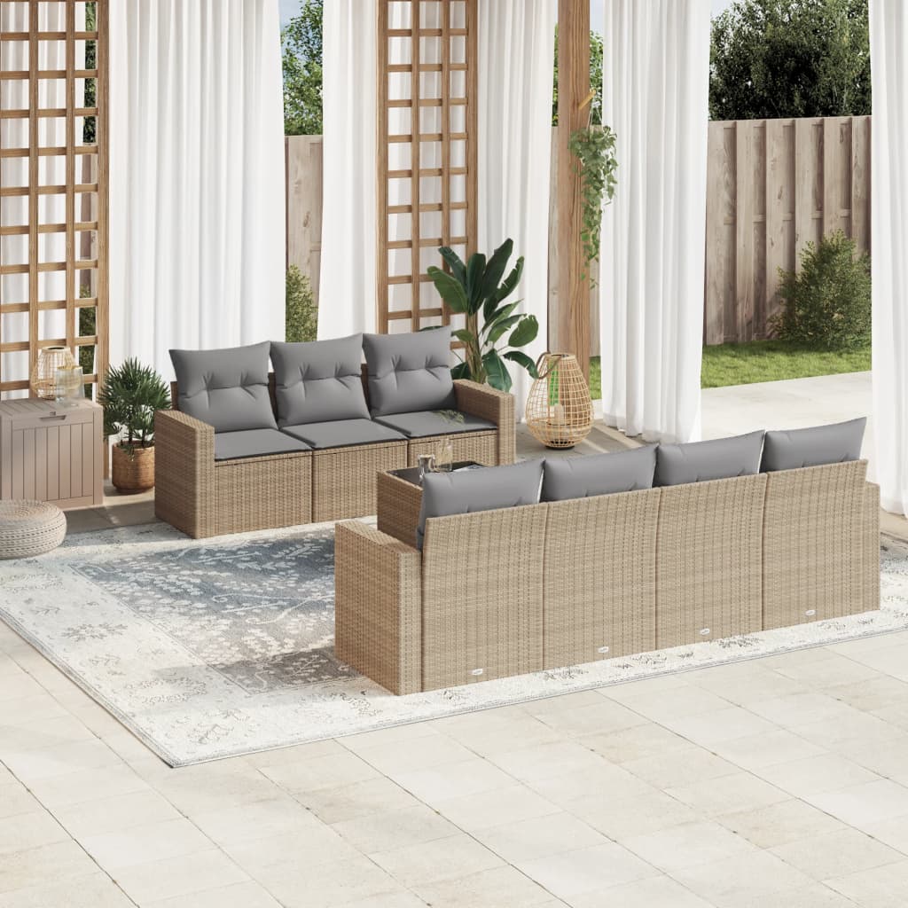 VidaXL 8-delige Loungeset met kussens poly rattan beige