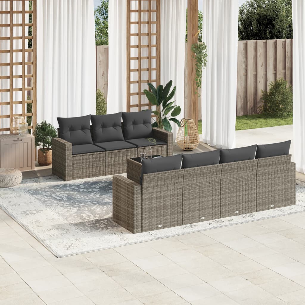 VidaXL 8-delige Loungeset met kussens poly rattan grijs