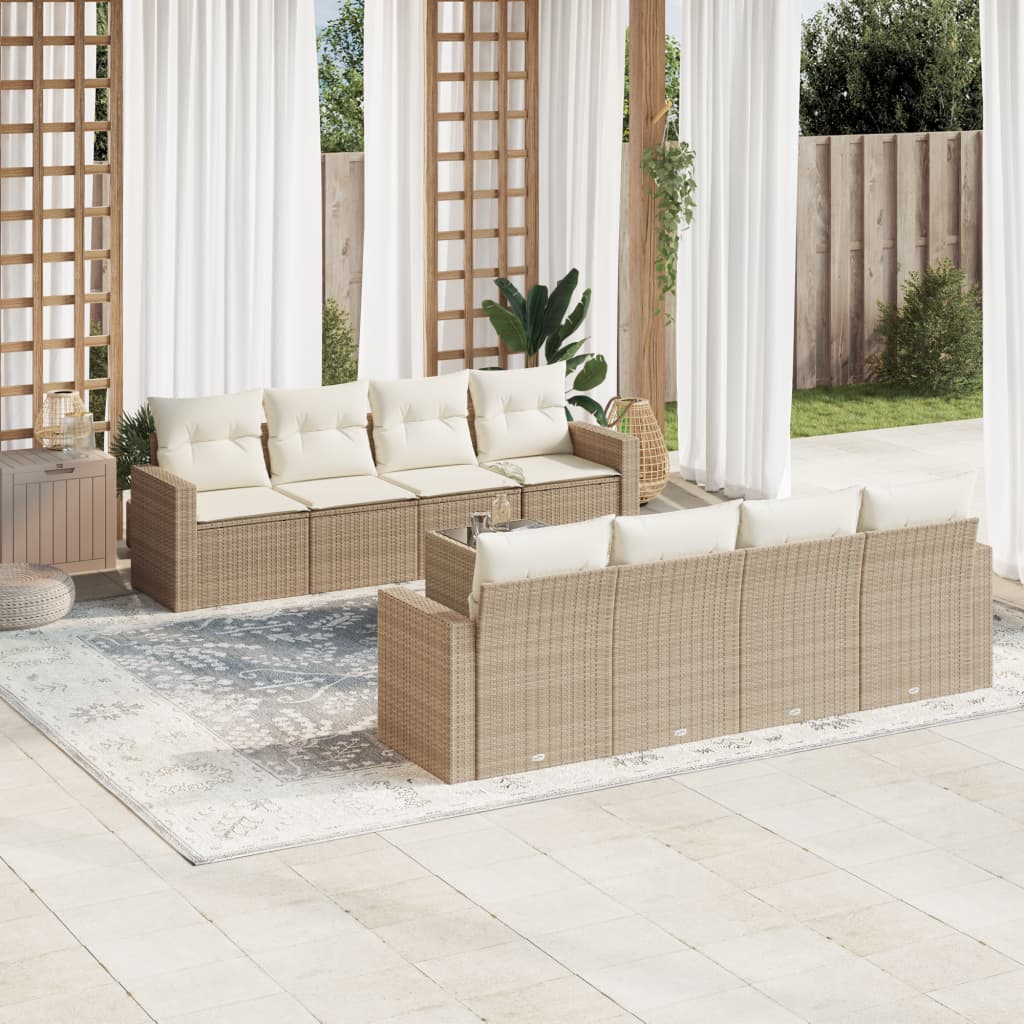 VidaXL 9-delige Loungeset met kussens poly rattan beige