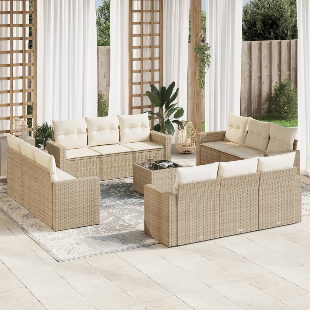 VidaXL 13-delige Loungeset met kussens poly rattan beige