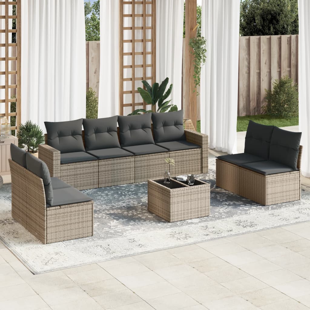 VidaXL 9-delige Loungeset met kussens poly rattan beige