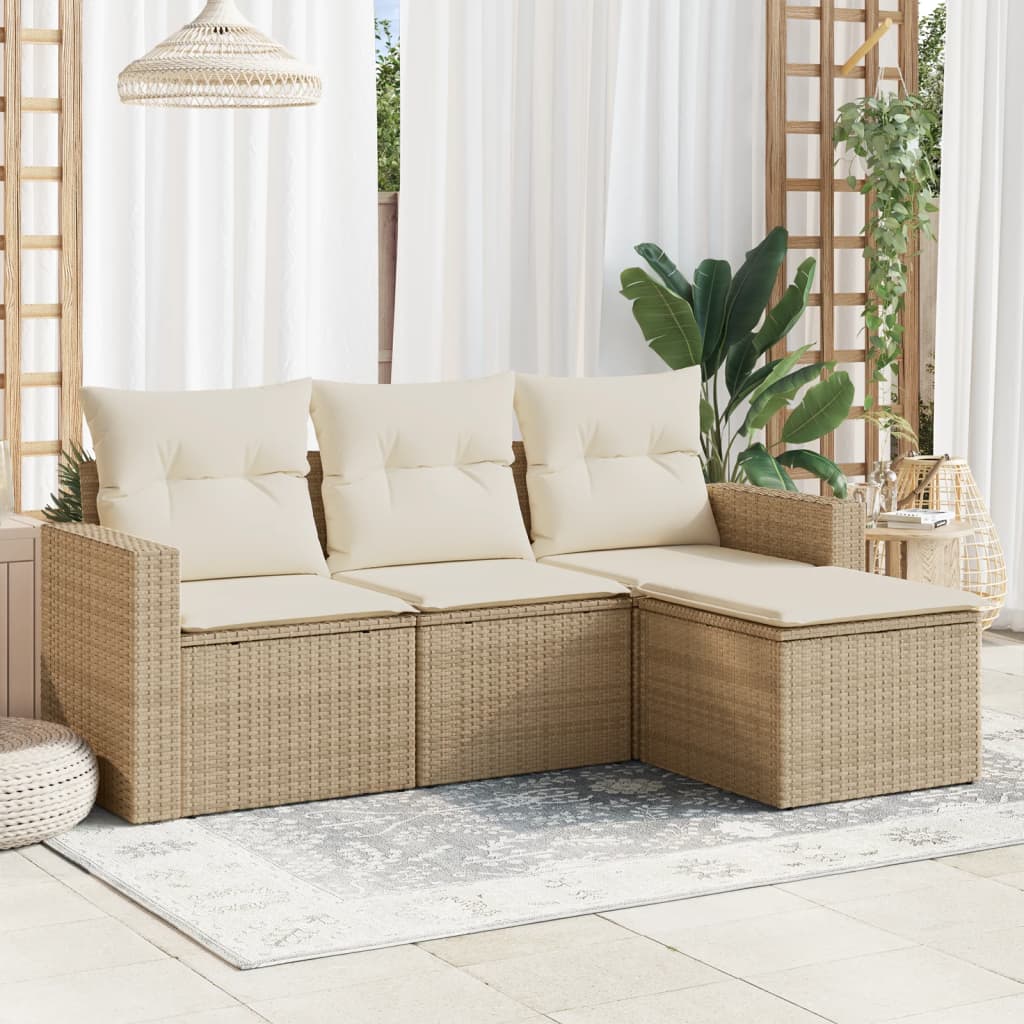 VidaXL 4-delige Loungeset met kussens poly rattan beige