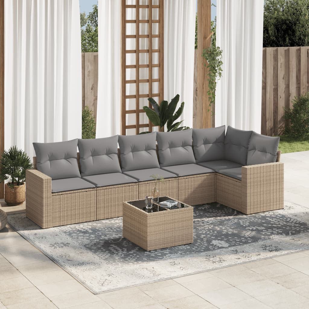 VidaXL 7-delige Loungeset met kussens poly rattan beige