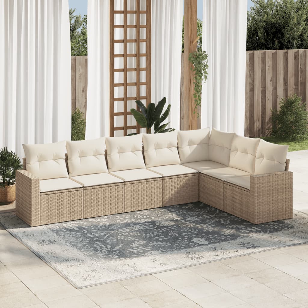 VidaXL 7-delige Loungeset met kussens poly rattan beige