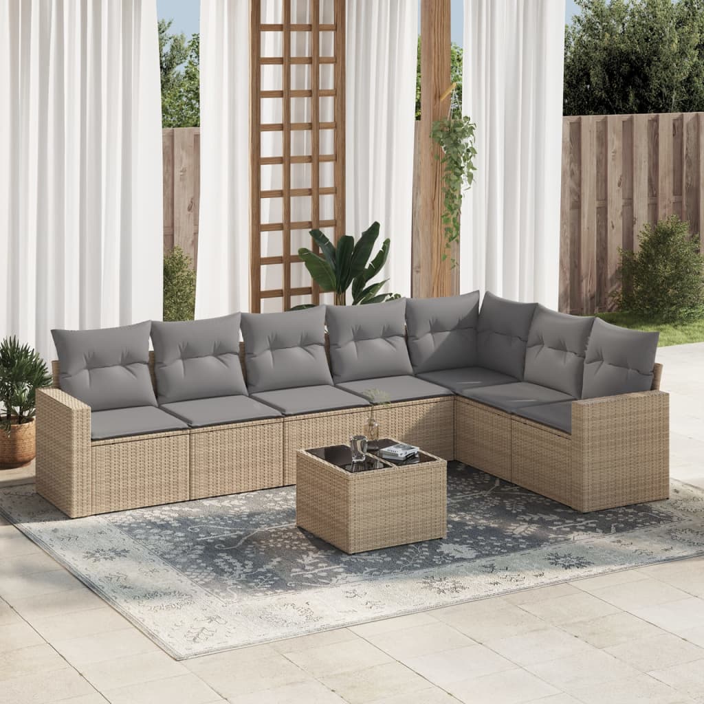 VidaXL 8-delige Loungeset met kussens poly rattan beige