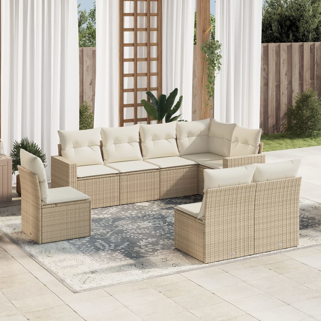 VidaXL 8-delige Loungeset met kussens poly rattan beige