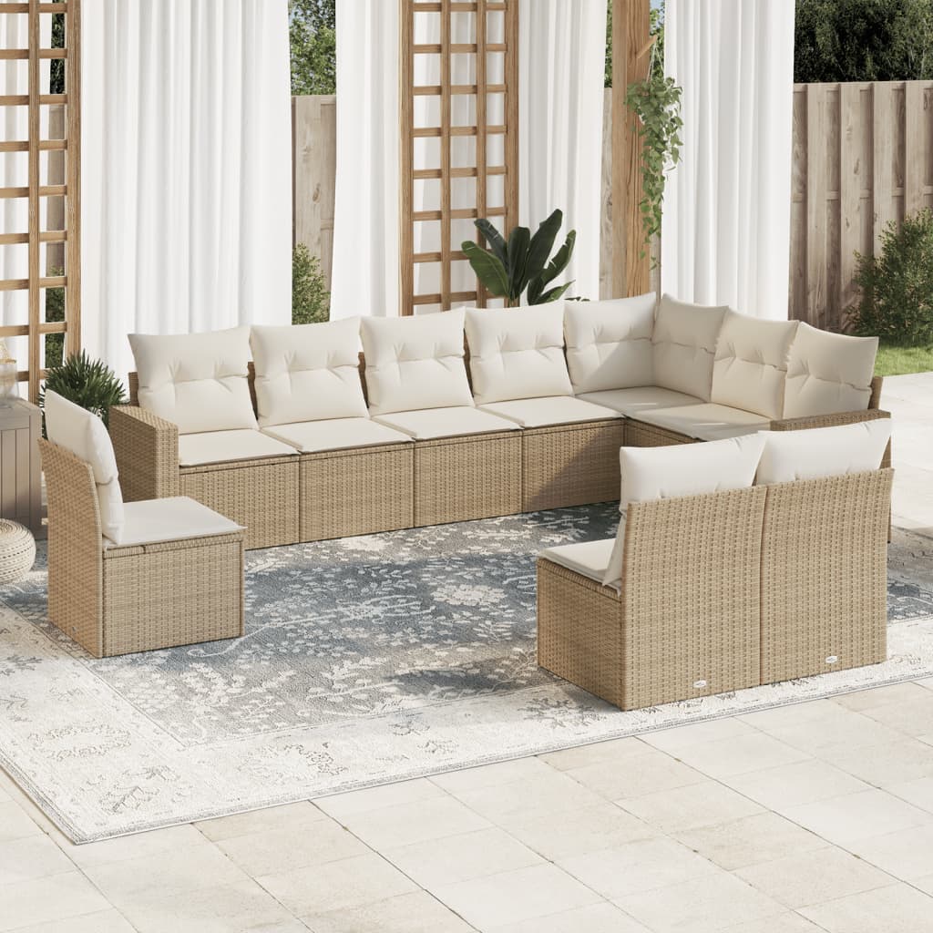 VidaXL 10-delige Loungeset met kussens poly rattan beige