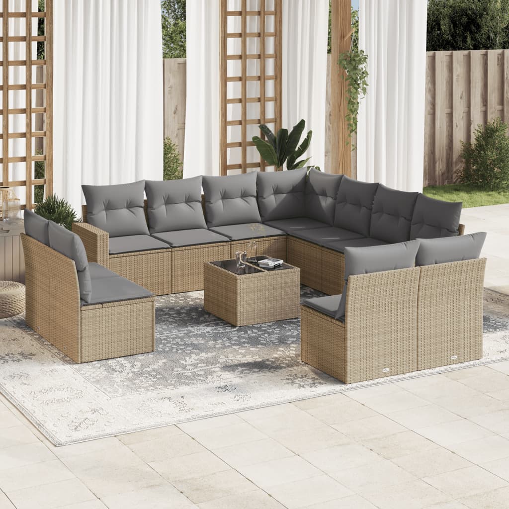 VidaXL 12-delige Loungeset met kussens poly rattan beige