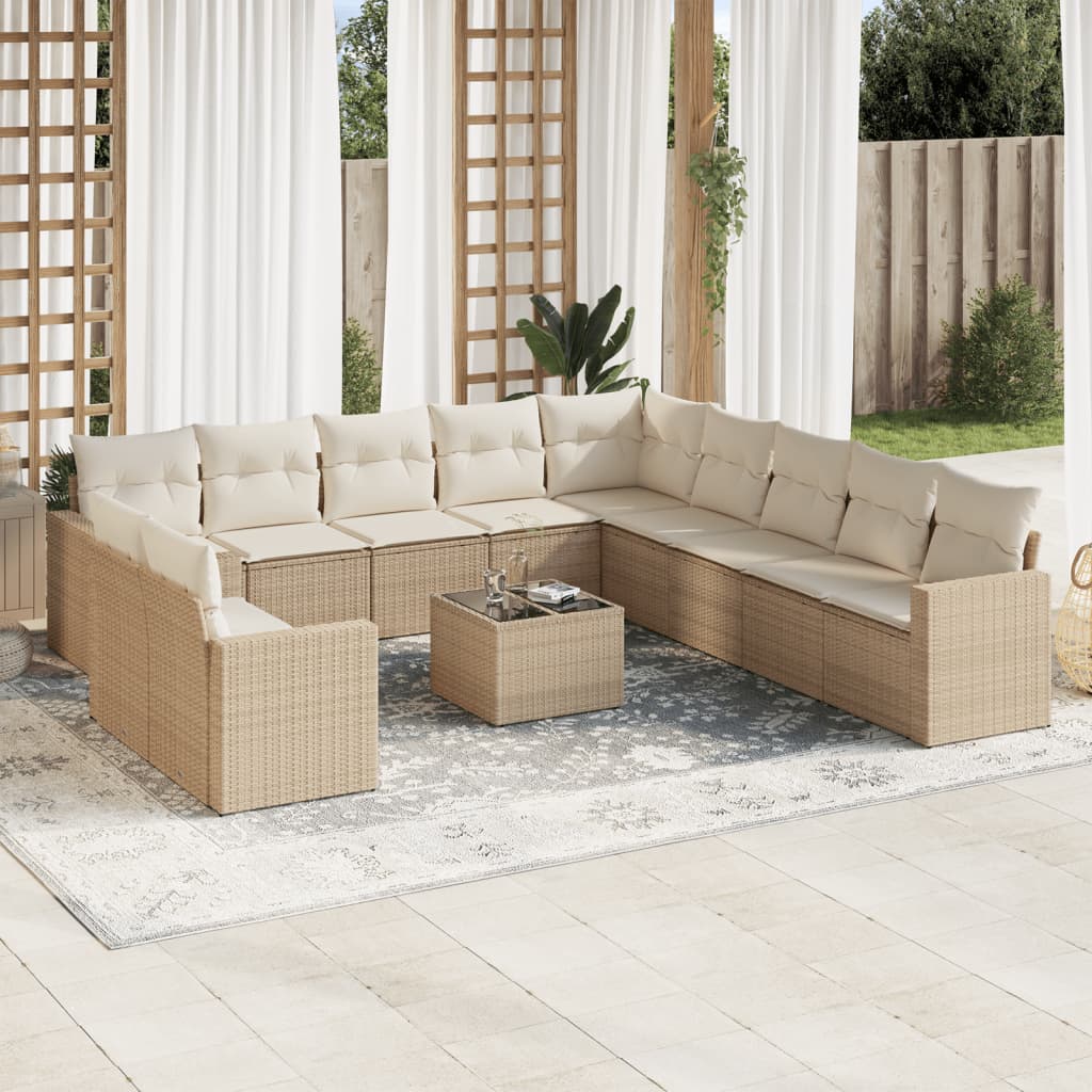 VidaXL 12-delige Loungeset met kussens poly rattan beige