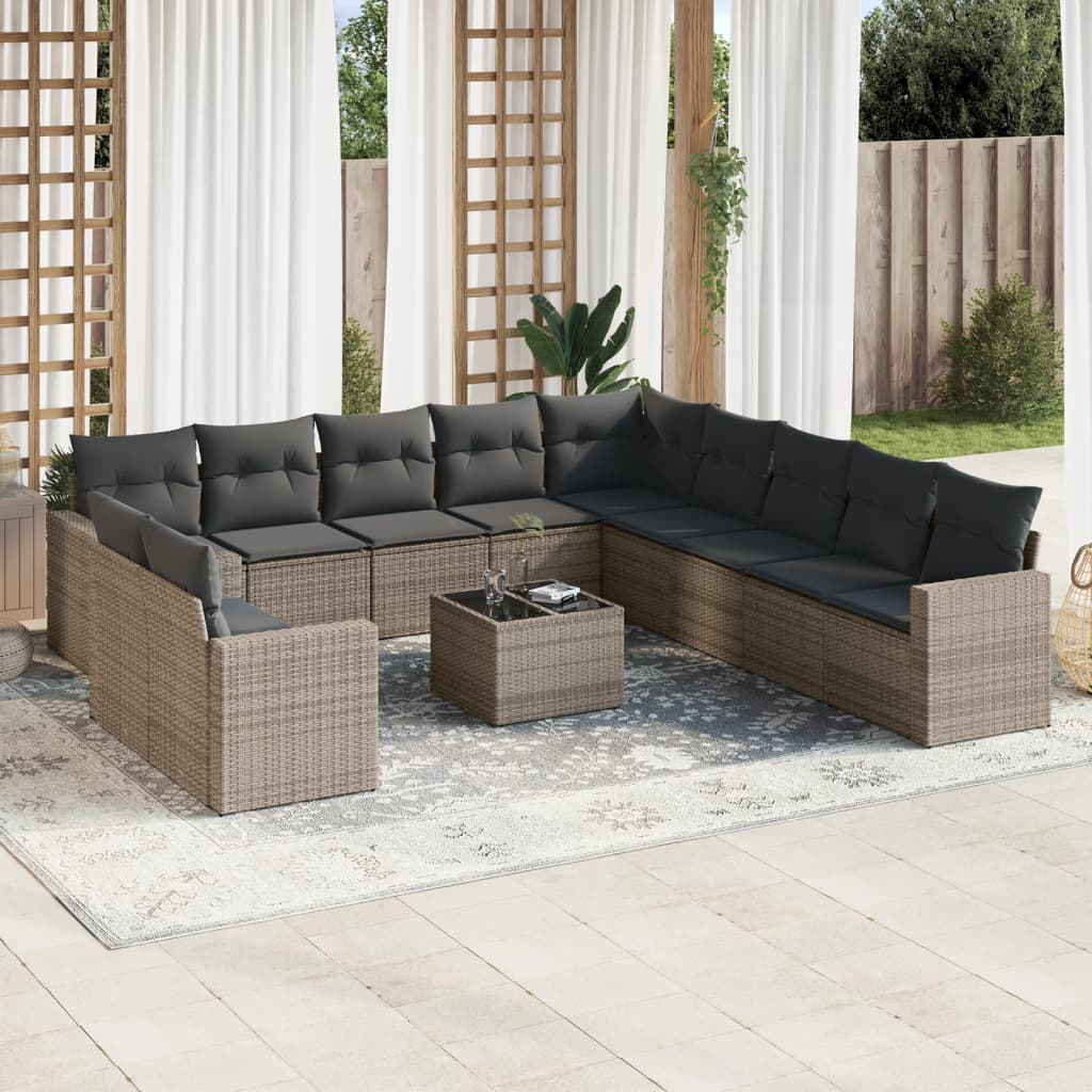 VidaXL 12-delige Loungeset met kussens poly rattan grijs