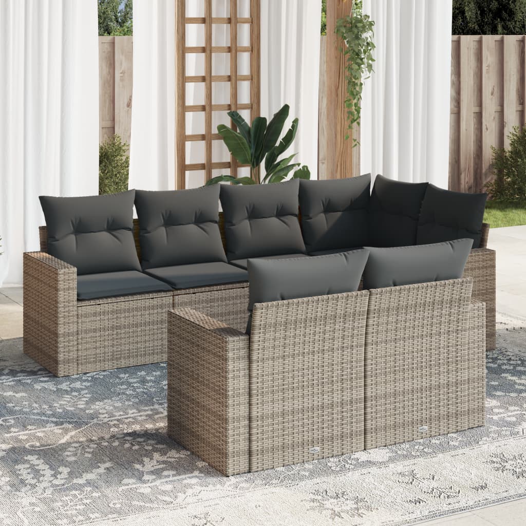 VidaXL 7-delige Loungeset met kussens poly rattan grijs