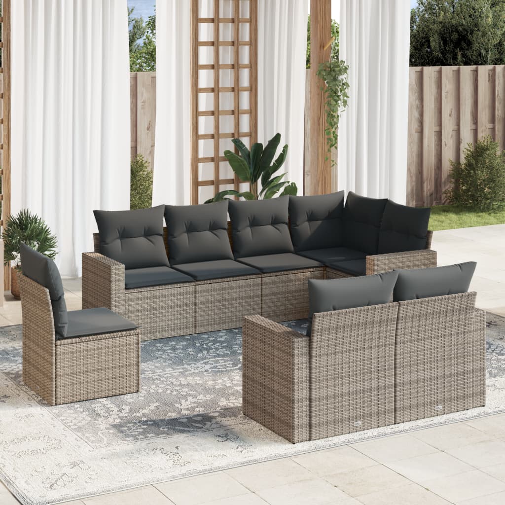 VidaXL 8-delige Loungeset met kussens poly rattan grijs