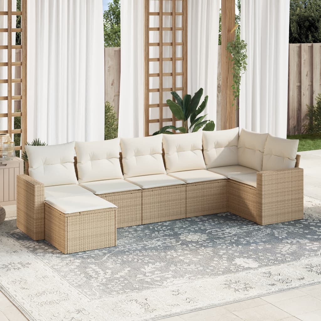 VidaXL 7-delige Loungeset met kussens poly rattan beige