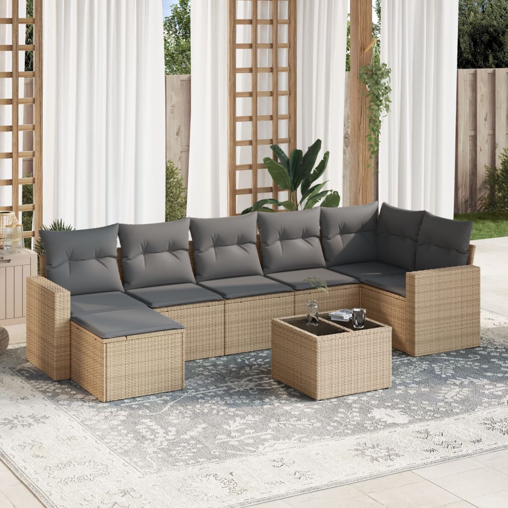 VidaXL 8-delige Loungeset met kussens poly rattan beige