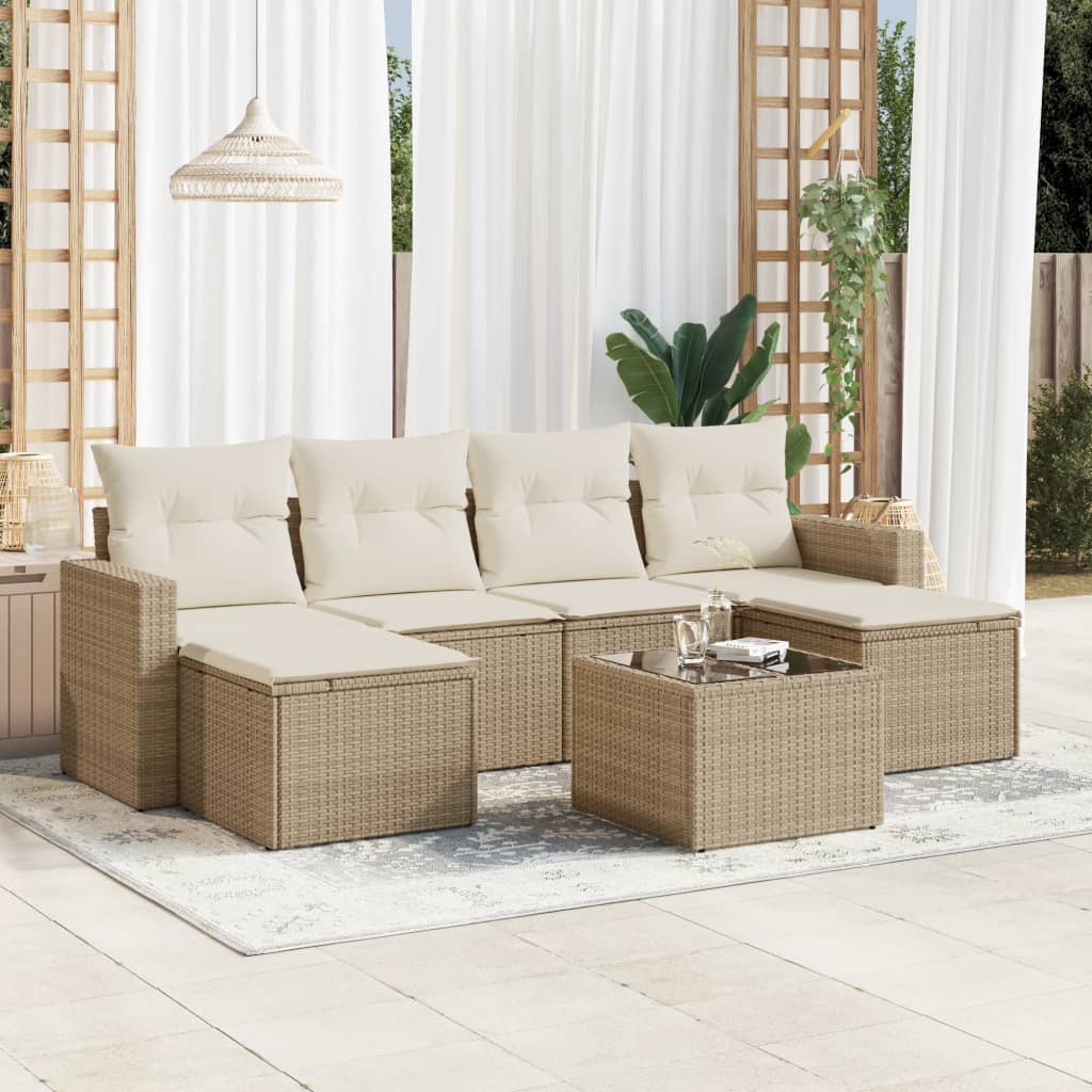 VidaXL 7-delige Loungeset met kussens poly rattan beige