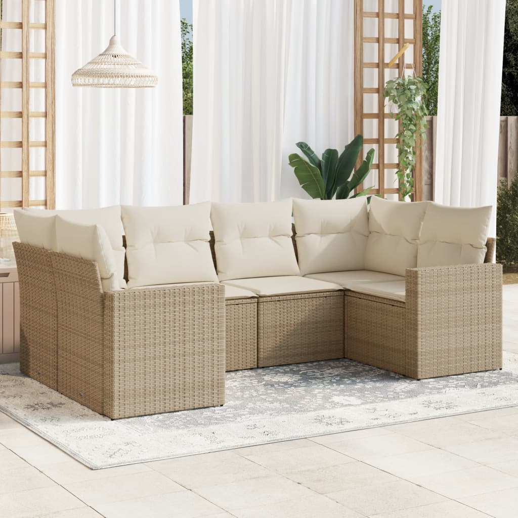 VidaXL 6-delige Loungeset met kussens poly rattan beige