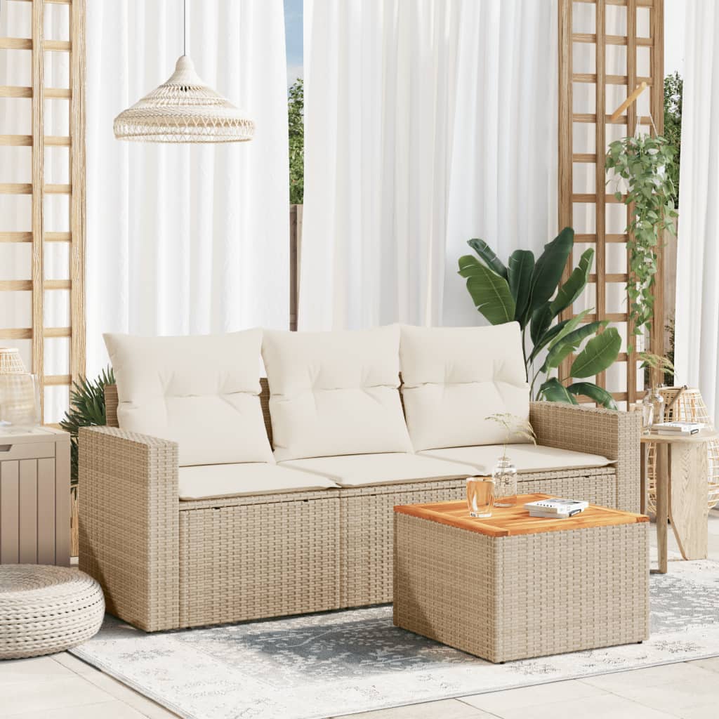 VidaXL 4-delige Loungeset met kussens poly rattan beige