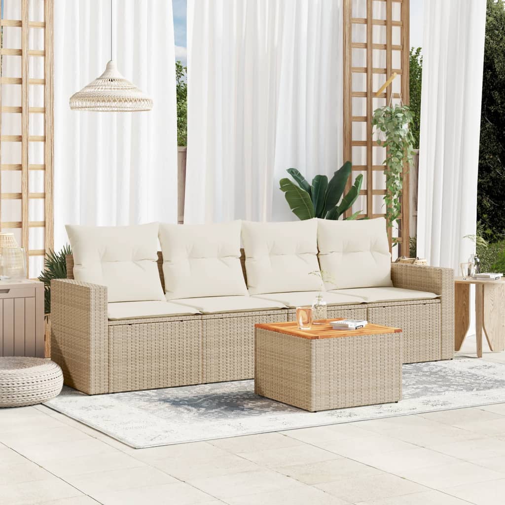 VidaXL 5-delige Loungeset met kussens poly rattan beige