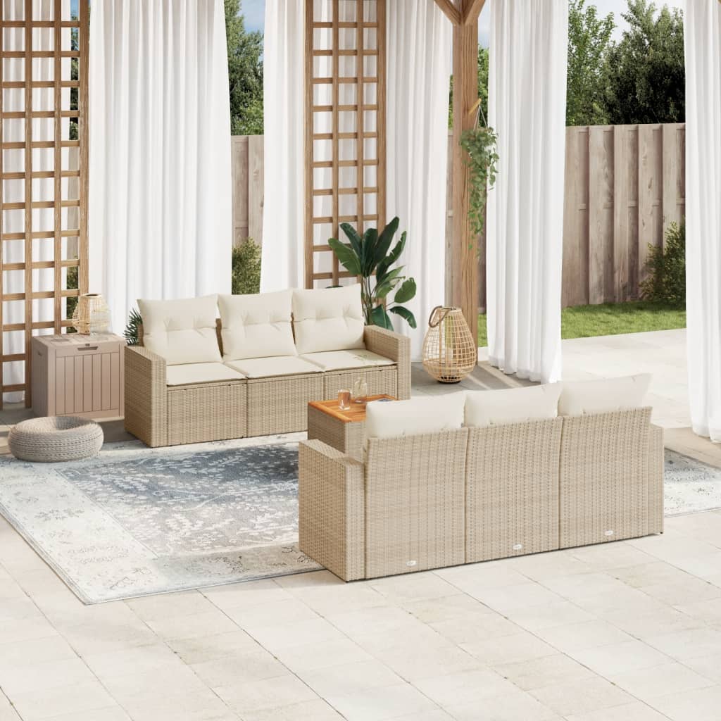 VidaXL 7-delige Loungeset met kussens poly rattan beige