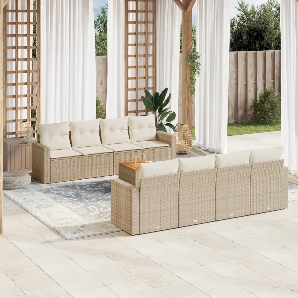 VidaXL 9-delige Loungeset met kussens poly rattan beige