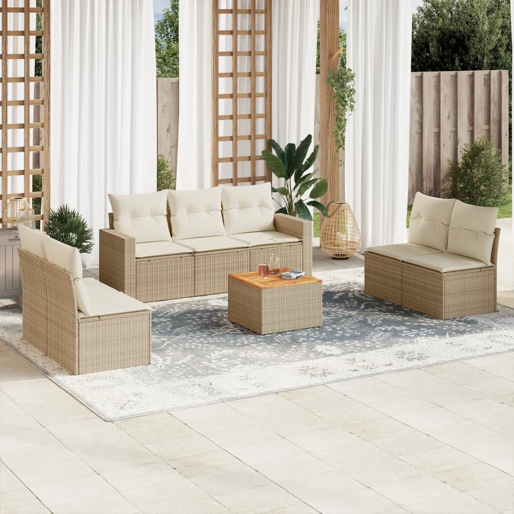 VidaXL 8-delige Loungeset met kussens poly rattan beige