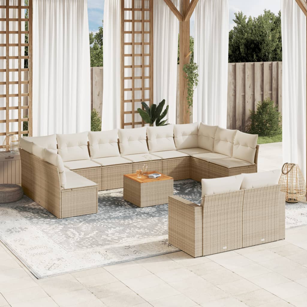 VidaXL 13-delige Loungeset met kussens poly rattan beige