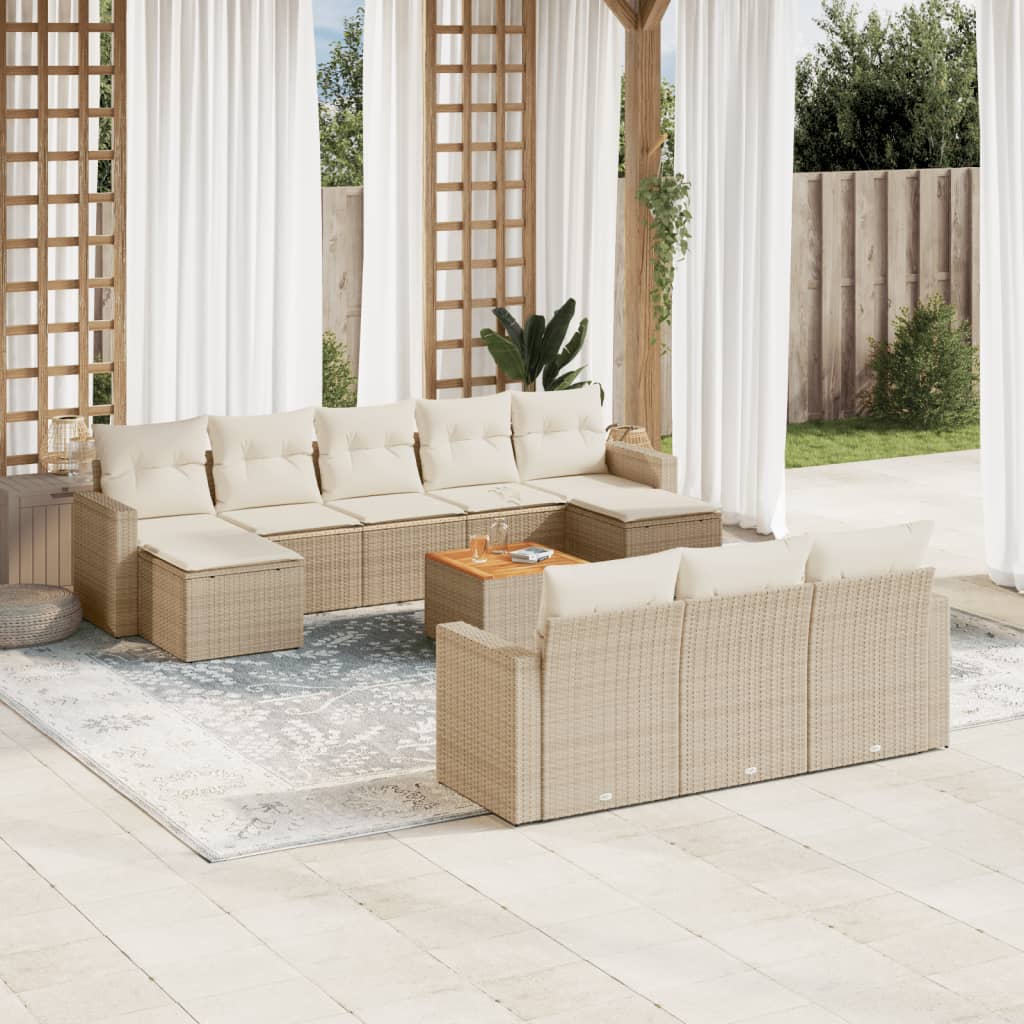 VidaXL 11-delige Tuinset met kussens poly rattan beige