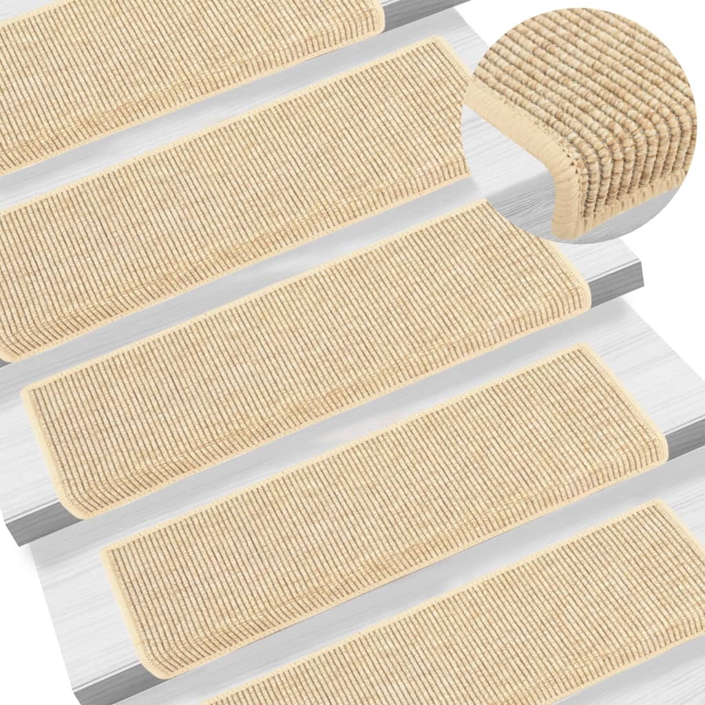 VidaXL Trapmatten zelfklevend 15 st sisal-look 65x21x4 cm lichtbeige