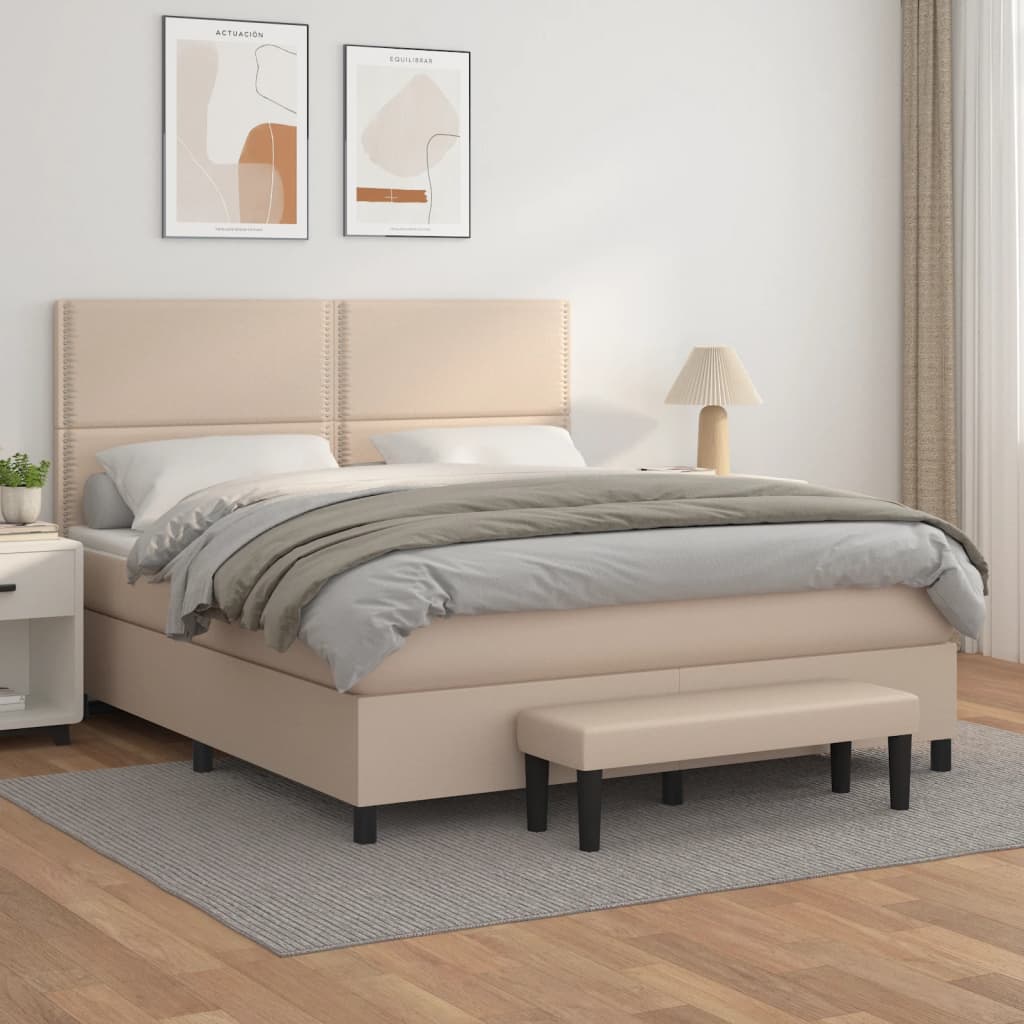 VidaXL Boxspring met matras kunstleer cappuccinokleurig 180x200 cm