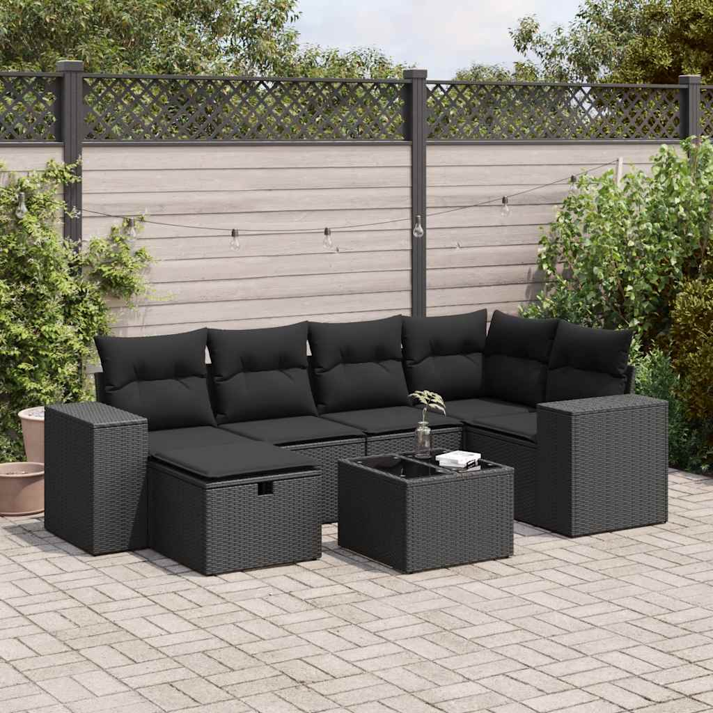 VidaXL 7-delige Loungeset met kussens poly rattan zwart