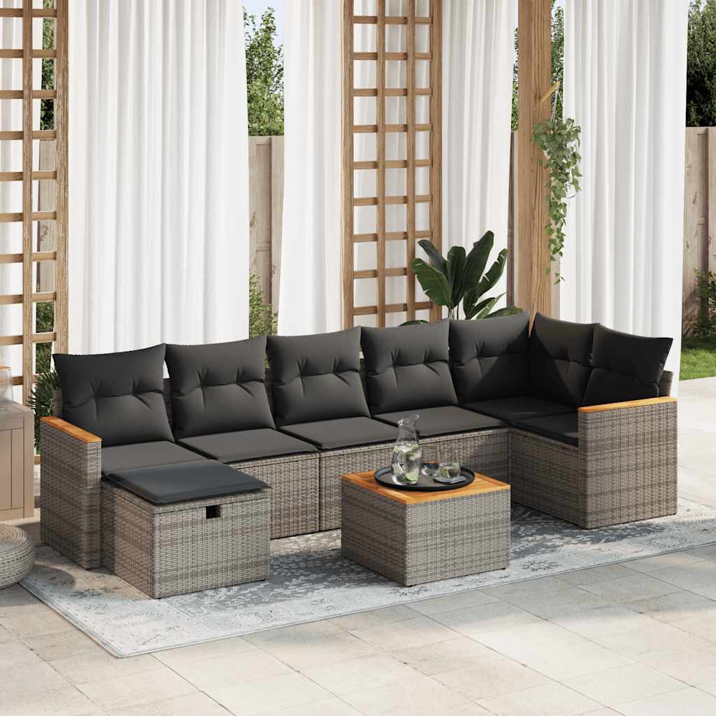 VidaXL 8-delige Loungeset met kussens poly rattan grijs