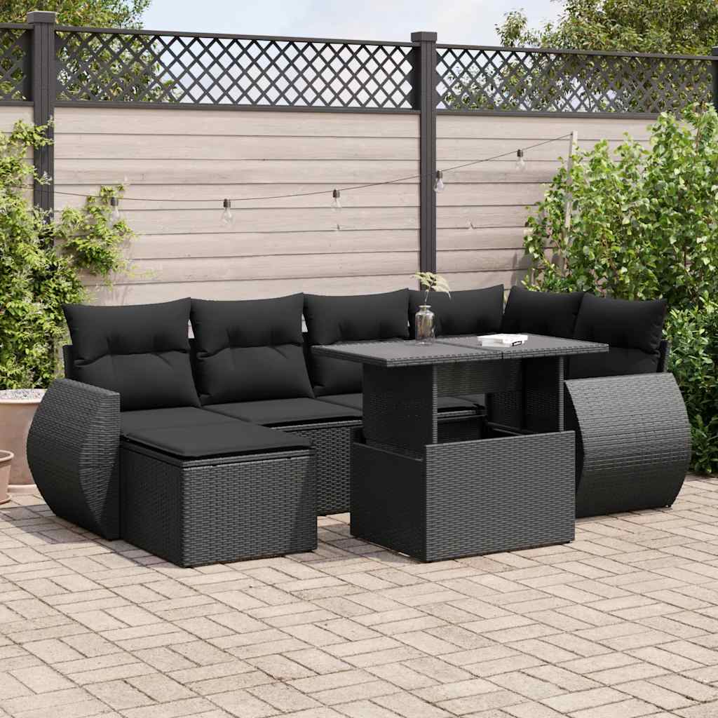 VidaXL 7-delige Loungeset met kussens poly rattan zwart