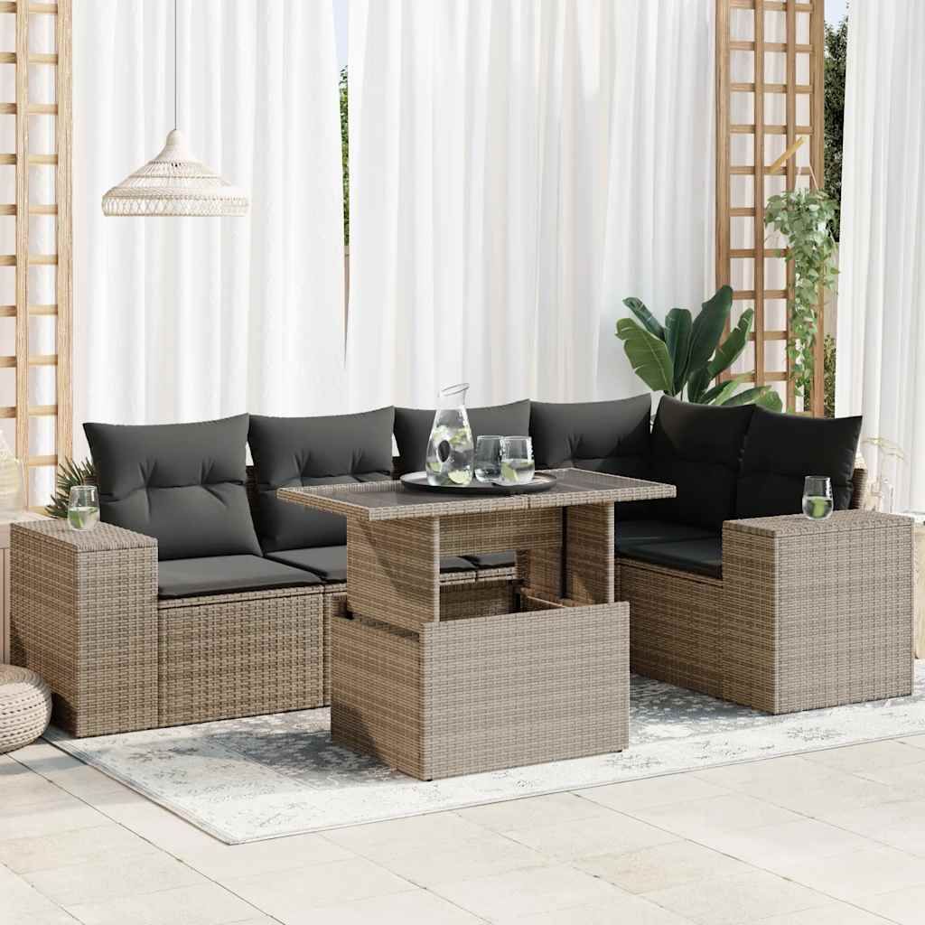 VidaXL 6-delige Loungeset met kussens poly rattan grijs