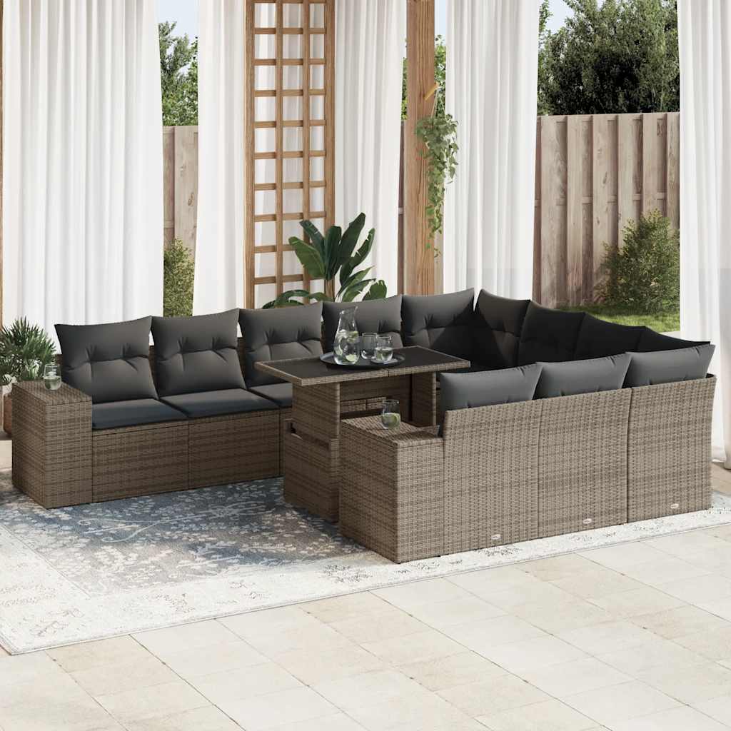 VidaXL 11-delige Loungeset met kussens poly rattan grijs