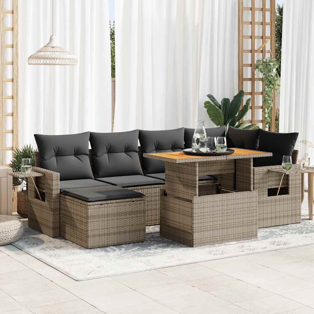 VidaXL 7-delige Loungeset met kussens poly rattan grijs