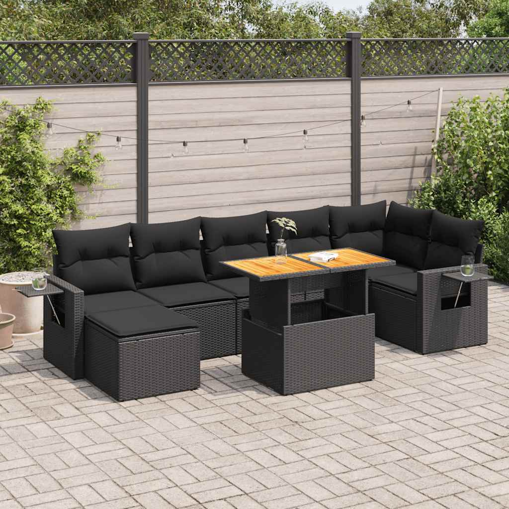 VidaXL 8-delige Loungeset met kussens poly rattan zwart