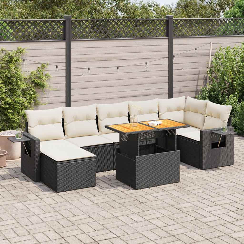 VidaXL 8-delige Loungeset met kussens poly rattan zwart