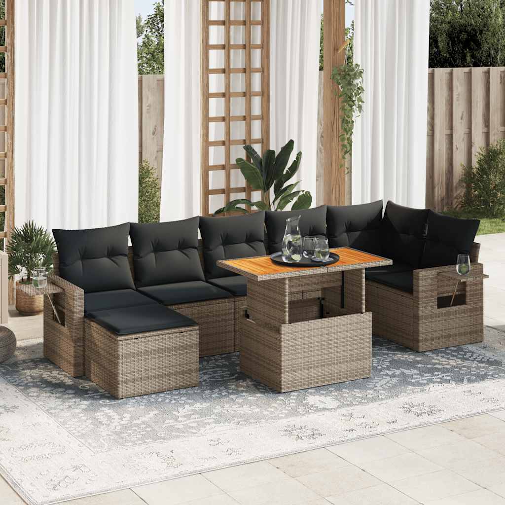 VidaXL 8-delige Loungeset met kussens poly rattan grijs