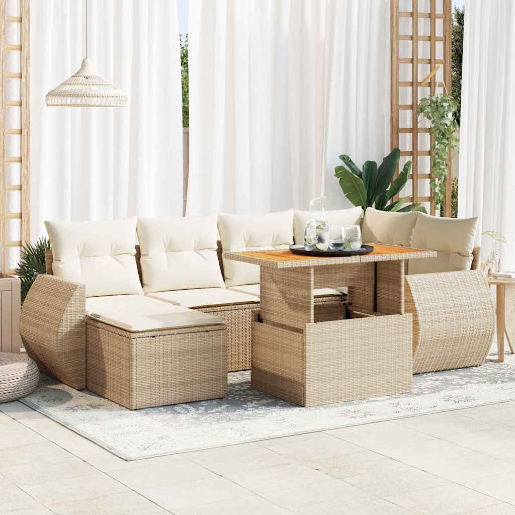 VidaXL 7-delige Loungeset met kussens poly rattan beige