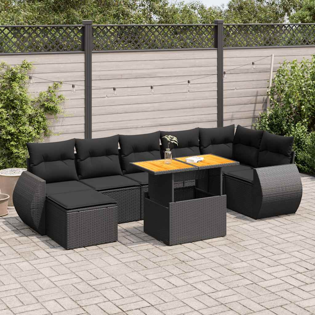 VidaXL 8-delige Loungeset met kussens poly rattan zwart