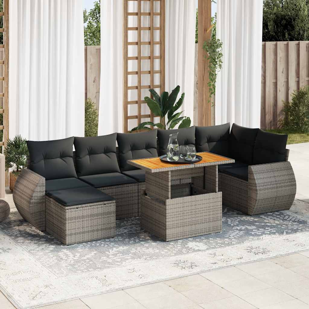 VidaXL 8-delige Loungeset met kussens poly rattan grijs