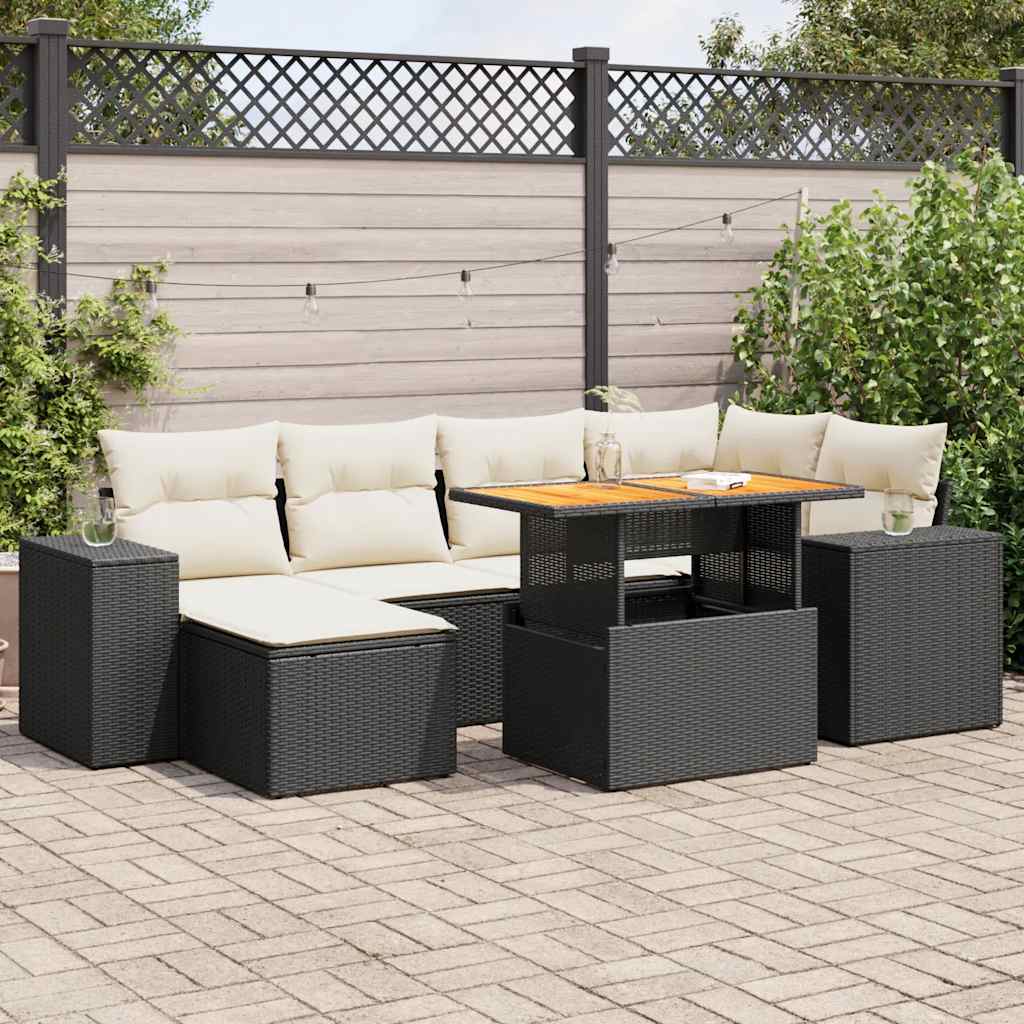 VidaXL 7-delige Loungeset met kussens poly rattan zwart