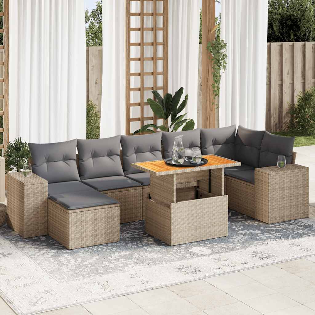 VidaXL 8-delige Loungeset met kussens poly rattan beige