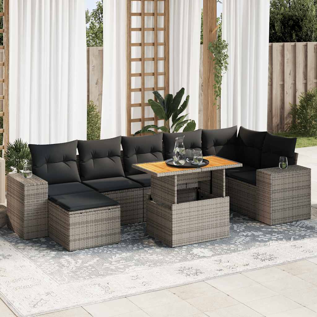 VidaXL 8-delige Loungeset met kussens poly rattan grijs