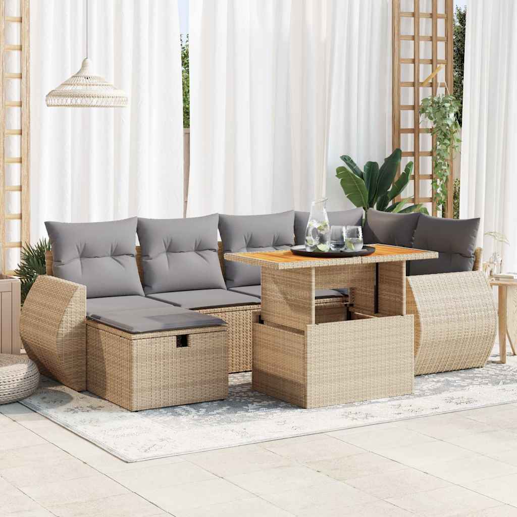 VidaXL 8-delige Loungeset met kussens poly rattan acacia beige