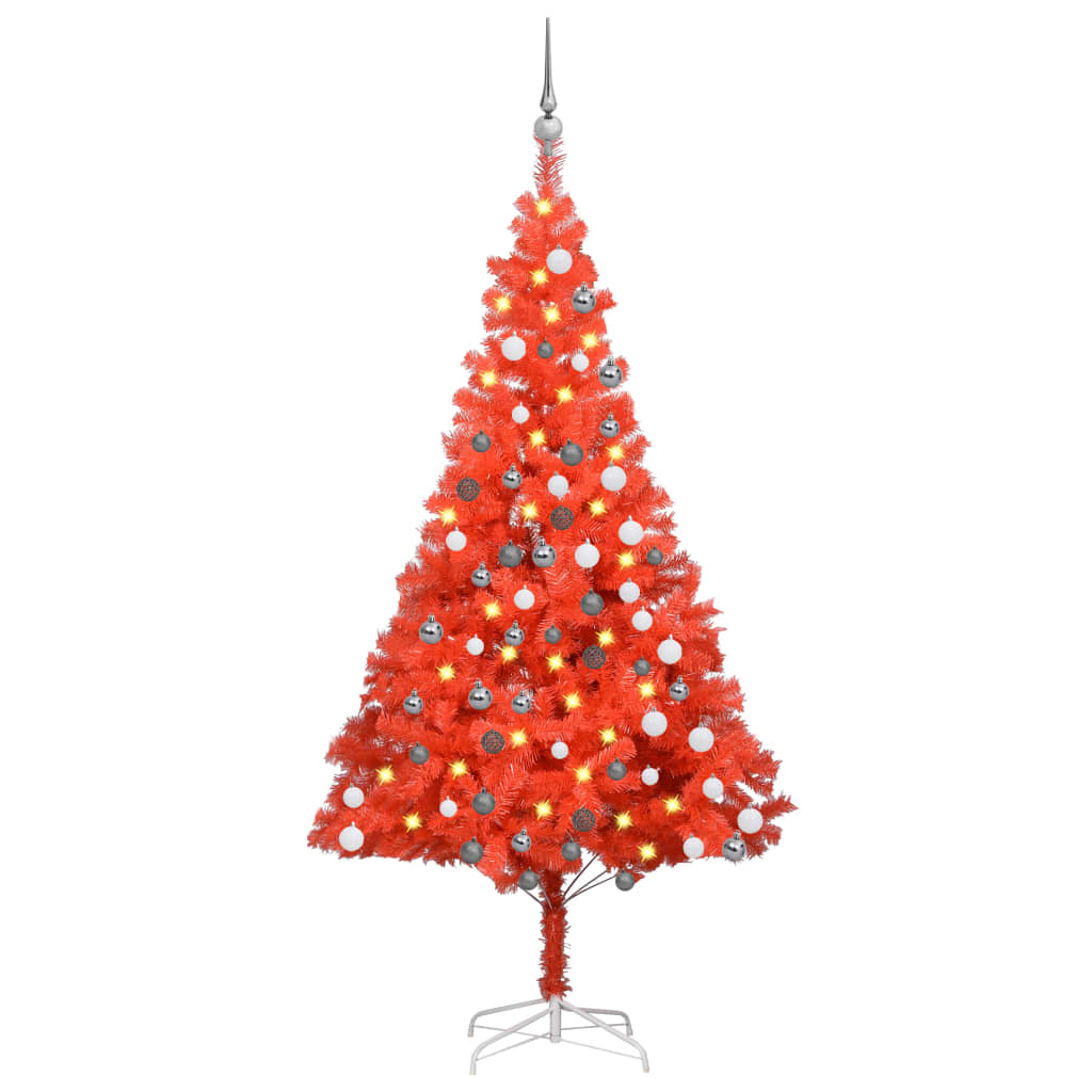 VidaXL Kunstkerstboom met verlichting en kerstballen 180 cm PVC rood