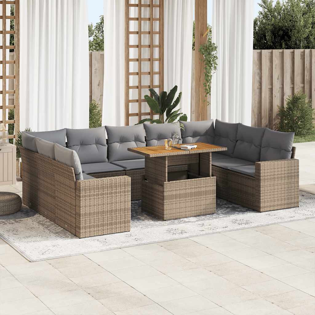 VidaXL 10-delige Loungeset met kussens poly rattan beige